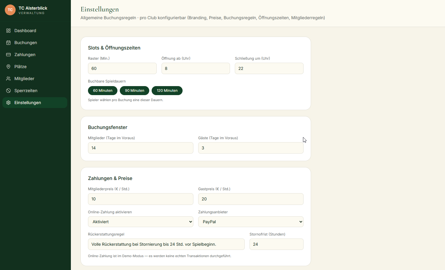 In wenigen Minuten eingerichtet – Preise, Zeiten und Regeln individuell festlegen.